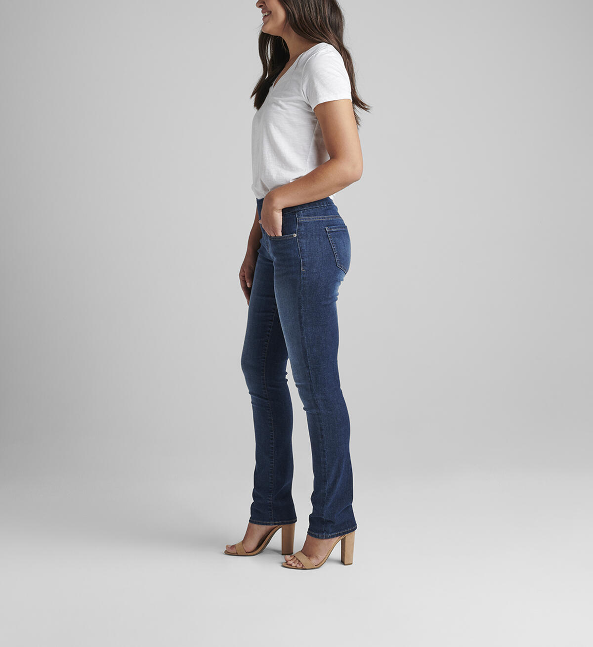 Peri Mid Rise Straight Leg Pull-On Jeans Petite, , hi-res image number 2